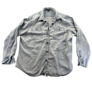 Chaps Men Denim Shirt Size XXLT Long Sleeve Blue Button Up Casual Classic Travel